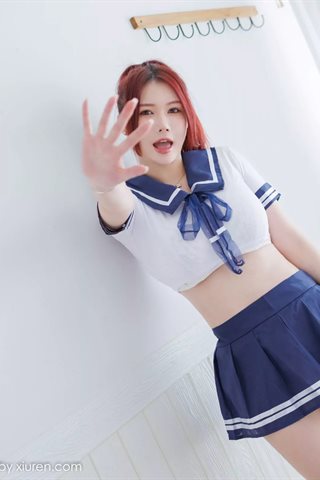 [IMISS爱蜜社] Vol.644 Evon陈赞之 Minifalda azul y ropa interior blanca con medias de color primario - 0002.jpg