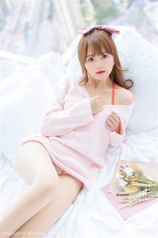 [IMISS爱蜜社] Vol.677 张思允Nice Sous-vêtement rouge blanc avec des bas de couleur primaire - 0026.jpg