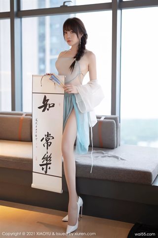 [XIAOYU语画界] Vol.679 Zhizhi غنيمة بيضاء أعلى تنورة زرقاء اللون الأساسي جوارب - 0054.jpg