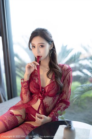 [XIAOYU语画界] Vol.699 Wang Xinyao yanni Huizhou travel shoot red lace underwear with red stockings - 0008.jpg