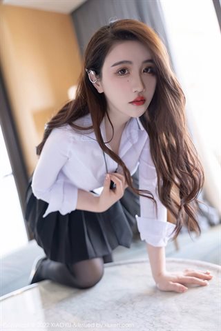 [XIAOYU语画界] Vol.700 Cherry Feiyue Sakura Huizhou travel shoot black short skirt white lace underwear black silk - 0009.jpg