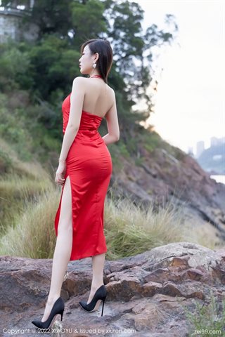 [XIAOYU语画界] Vol.745 Ropa interior de vestido rojo Yang Chenchen Yome con seda negra - 0022.jpg
