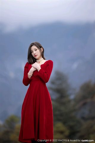 [XIAOYU语画界] Vol.750 यांग चेनचेन योम लाल पोशाक और काले रेशम के साथ रंग चोंगसम - 0077.jpg