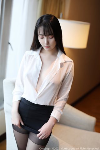 [XiuRen] No.3076 Tender model kneading fleshy white shirt black skirt theme half-off vacuum exposed white tender breasts sultry - 0003.jpg