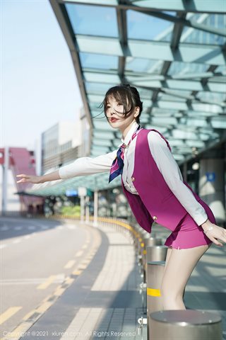 [XiuRen] No.3103 Goddess Nuomizi Mini Macau travel shoot pink flight attendant uniform under the meat silk pantyhose show buttocks - 0008.jpg