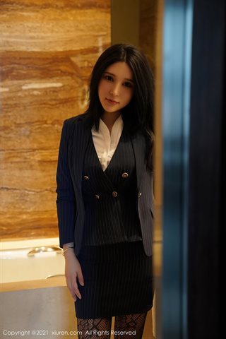 [XiuRen] No.3124 Young model Shu Shu is not a sister workplace uniform OL theme hollow underwear with black silk stockings - 0009.jpg