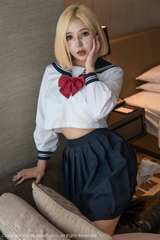 [XiuRen] No.3163 Tender model Wen Jinger private room JK uniform theme sexy tattoo show round peach buttocks seductive temptation - 0006.jpg