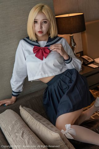 [XiuRen] No.3163 Người mẫu nhẹ nhàng Wen Jinger phòng riêng JK chủ đề đồng phục hình xăm sexy show mông tròn đào quyến rũ ảnh cám - 0043.jpg