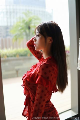 [XiuRen] No.3217 Tender model She Bella bella Guangzhou travel photo private room red dress showing red underwear sultry - 0007.jpg