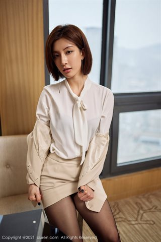 [XiuRen] No.3267 Tender model Lin Wenwen yooki classic beige suit theme private room half-exposed black underwear temptation photo - 0049.jpg