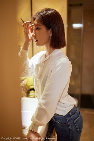 [XiuRen] No.3298 Model lembut Lin Wenwen yooki jeans tema pakaian hitam seksi dengan foto godaan pantyhose hitam - 0005.jpg