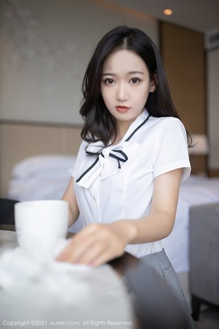 [XiuRen] No.3307 Tender model Tang Angel Hotel guest service theme bed exposed black underwear with black pantyhose temptation - 0020.jpg