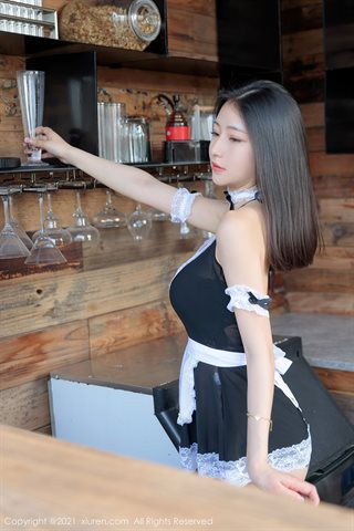 [XiuRen] No.3586 Modello Xiong Xiaonuo casa pizzo cameriera tema stanza privata aperta carne collant di seta seducente foto - 0003.jpg