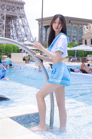 [XiuRen] No.3770 Model Tomorrow Flower Peach Macau Travel Photo Outdoor Pool Sexy Sailor Suit Showing Perfect Body Temptation - 0015.jpg