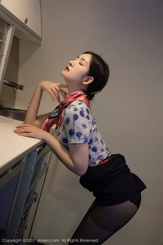 [XiuRen] No.3838 Model Shen Mengyao airliner stewardess uniform theme half-exposed black underwear perspective panties temptation - 0022.jpg