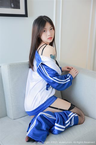 [XiuRen] No.3875 Modelo amanhã flor pêssego azul uniforme escolar tema roupa íntima de renda semi-exposta sexy embrulhada tentação - 0008.jpg