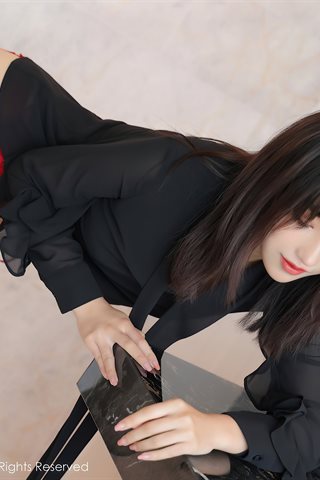 [XiuRen] No.3881 Model Ximen Xiaoyu's private room is half-exposed scarlet hollow erotic lingerie with black silk suspenders - 0056.jpg