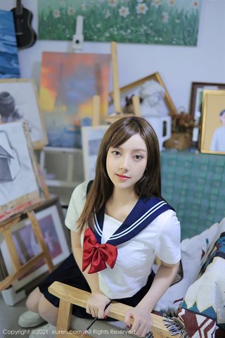 [XiuRen] No.3963 Модель Doubanjiang, настоящая студийная тема, полуснятая униформа, показывающая открытый файл, белый шелк,, - 0001.jpg