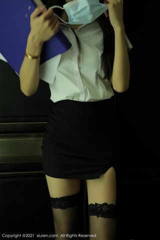 [XiuRen] No.3999 Newcomer model Blueberry FY white shirt black skirt OL theme half off panties revealing buttocks temptation photo - 0005.jpg