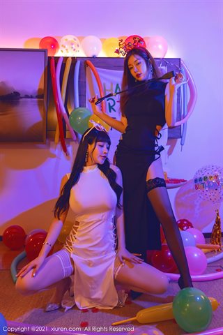 [XiuRen] No.4025 Dea Wang Yuchun e Zhu Keer festa di compleanno a tema stanza privata foto seducente e allettante sotto una luce - 0043.jpg