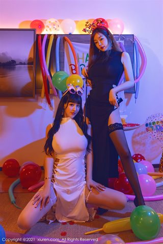 [XiuRen] No.4025 Dea Wang Yuchun e Zhu Keer festa di compleanno a tema stanza privata foto seducente e allettante sotto una luce - 0044.jpg