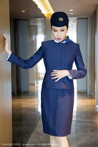 [XiuRen] No.4050 Model Tian Bingbing Sanya Brigade Stewardess Uniform Theme Lace Underwear With Meat Silk Pantyhose Temptation - 0013.jpg