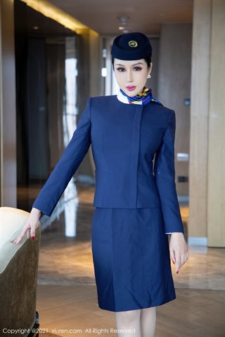 [XiuRen] No.4050 Model Tian Bingbing Sanya Brigade Stewardess Uniform Theme Lace Underwear With Meat Silk Pantyhose Temptation - 0015.jpg