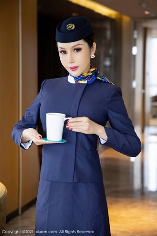 [XiuRen] No.4050 Model Tian Bingbing Sanya Brigade Stewardess Uniform Theme Lace Underwear With Meat Silk Pantyhose Temptation - 0016.jpg