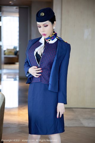 [XiuRen] No.4050 Model Tian Bingbing Sanya Brigade Stewardess Uniform Theme Lace Underwear With Meat Silk Pantyhose Temptation - 0019.jpg