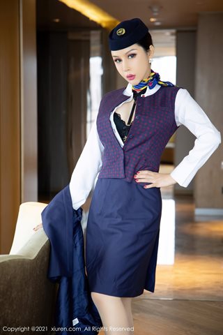 [XiuRen] No.4050 Model Tian Bingbing Sanya Brigade Stewardess Uniform Theme Lace Underwear With Meat Silk Pantyhose Temptation - 0022.jpg