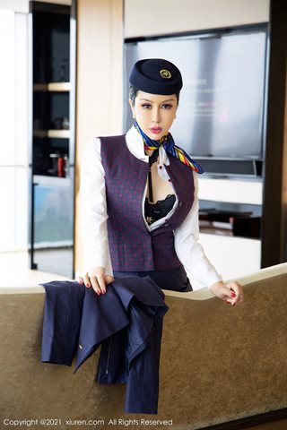 [XiuRen] No.4050 Model Tian Bingbing Sanya Brigade Stewardess Uniform Theme Lace Underwear With Meat Silk Pantyhose Temptation - 0026.jpg