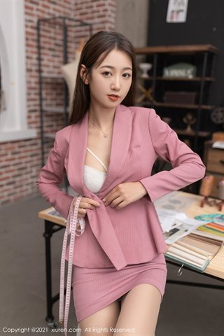 [XiuRen] No.4086 Model Tang Anqi Jiangsu, Zhejiang and Shanghai travel shoot designer theme off pink uniform revealing perfect - 0011.jpg