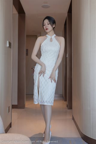 [XiuRen] No.4308 安然Maleah ऑफ-द-शोल्डर व्हाइट गॉज ड्रेस - 0001.jpg
