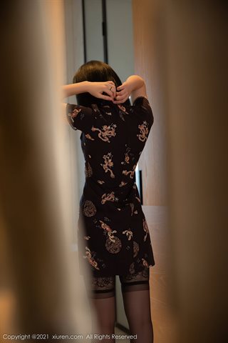 [XiuRen] No.4334 一颗甜蛋黄a черное платье с цветочным принтом черный шелк - 0014.jpg