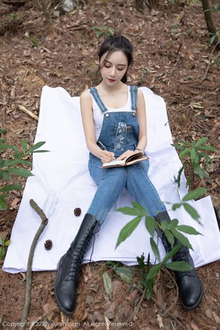 [XiuRen] No.4465 王馨瑶yanni Outdoor adventure theme shooting blue suspenders jeans black lace underwear - 0020.jpg