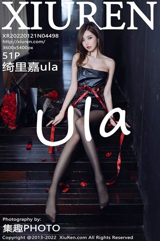 [XiuRen] No.4498 绮里嘉ula Gaun off-the-shoulder hitam dengan sutra hitam sepatu hak tinggi hitam