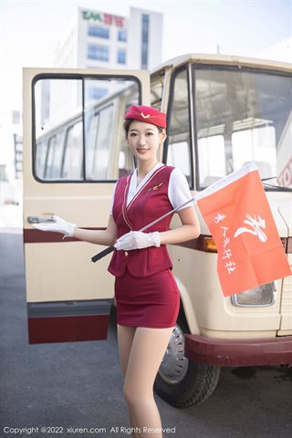 [XiuRen] No.4506 唐安琪 Pemandu wisata merah seragam pakaian hitam stoking warna primer - 0034.jpg