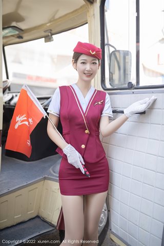 [XiuRen] No.4506 唐安琪 Uniforme de guía turístico rojo, ropa interior negra, medias de color primario - 0039.jpg