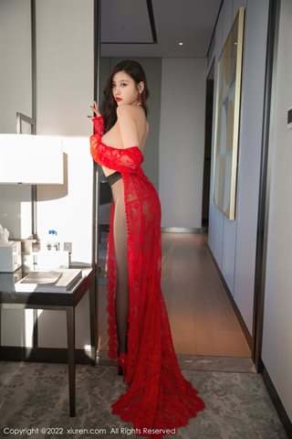 [XiuRen] No.4516 杨晨晨Yome Wedding night theme red dress with black silk - 0022.jpg