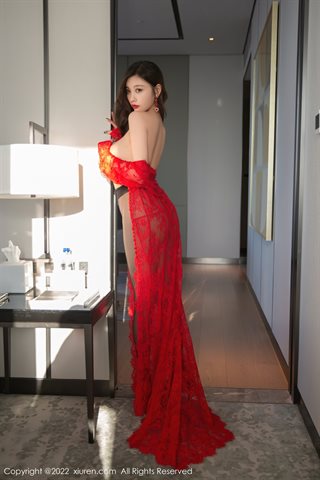 [XiuRen] No.4516 杨晨晨Yome Vestido vermelho tema noite de núpcias com seda preta - 0023.jpg