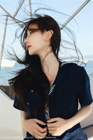 [XiuRen] No.4536 尹甜甜 Fotografía de yates en alta mar vestido largo oscuro lencería blanca - 0020.jpg