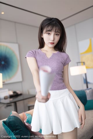 [XiuRen] No.4570 陆萱萱 Топ для косплея с котом, белая короткая юбка, чулки основного цвета - 0001.jpg