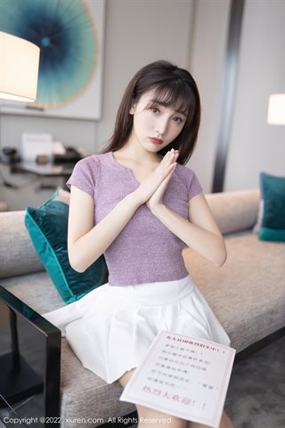 [XiuRen] No.4570 陆萱萱 Cosplay Cat Top White Short Skirt Primary Color Stockings - 0035.jpg