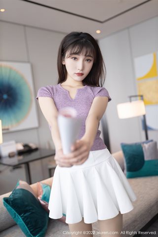 [XiuRen] No.4570 陆萱萱 कॉसप्ले कैट टॉप व्हाइट शॉर्ट स्कर्ट प्राइमरी कलर स्टॉकिंग्स - 0037.jpg