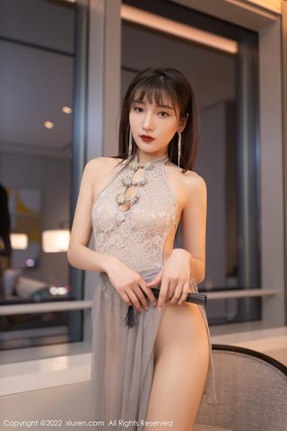 [XiuRen] No.4592 陆萱萱 Light grey tulle dress with grey stockings - 0009.jpg