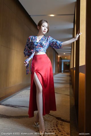 [XiuRen秀人网] No.4674 鱼子酱Fish vestido rojo ropa interior de encaje negro - 0007.jpg