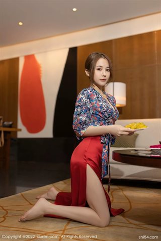 [XiuRen秀人网] No.4674 鱼子酱Fish vestido rojo ropa interior de encaje negro - 0024.jpg