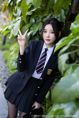 [XiuRen秀人网] No.4721 杨晨晨Yome Uniform series school girl dress up white T-shirt lace underwear with black silk - 0015.jpg