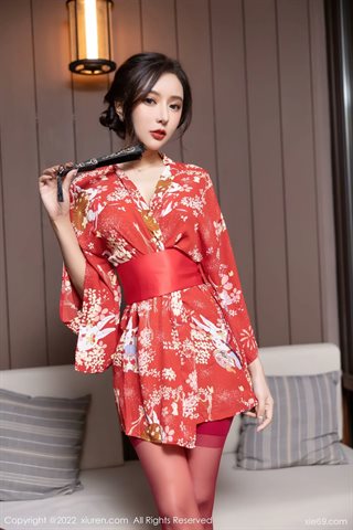 [XiuRen秀人网] No.4748 王馨瑶yanni Red Japanese kimono with red stockings - 0003.jpg