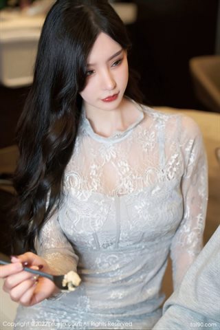 [XiuRen秀人网] No.4774 周于希Sally Gaun pendek putih pakaian dalam biru-abu-abu dengan stoking warna primer - 0015.jpg